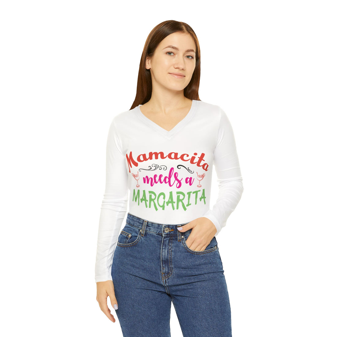 Long Sleeve Shirt - Mamacita Needs a Margarita - Women's V-neck