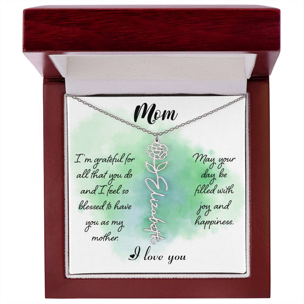 Flower Name Necklace - Mom