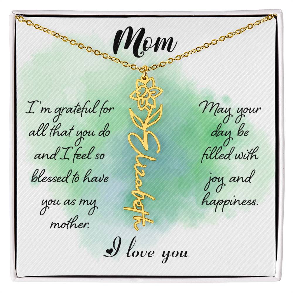 Flower Name Necklace - Mom