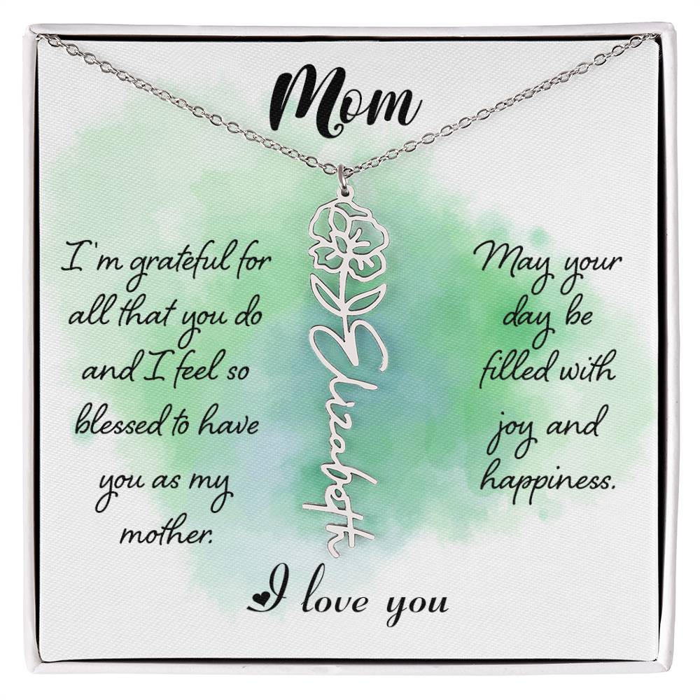 Flower Name Necklace - Mom