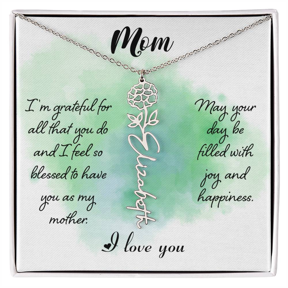 Flower Name Necklace - Mom