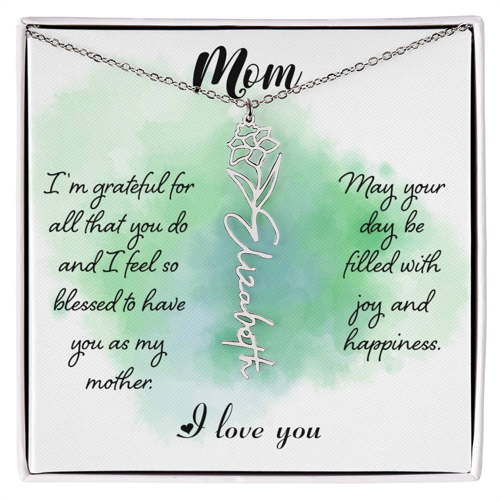 Flower Name Necklace - Mom